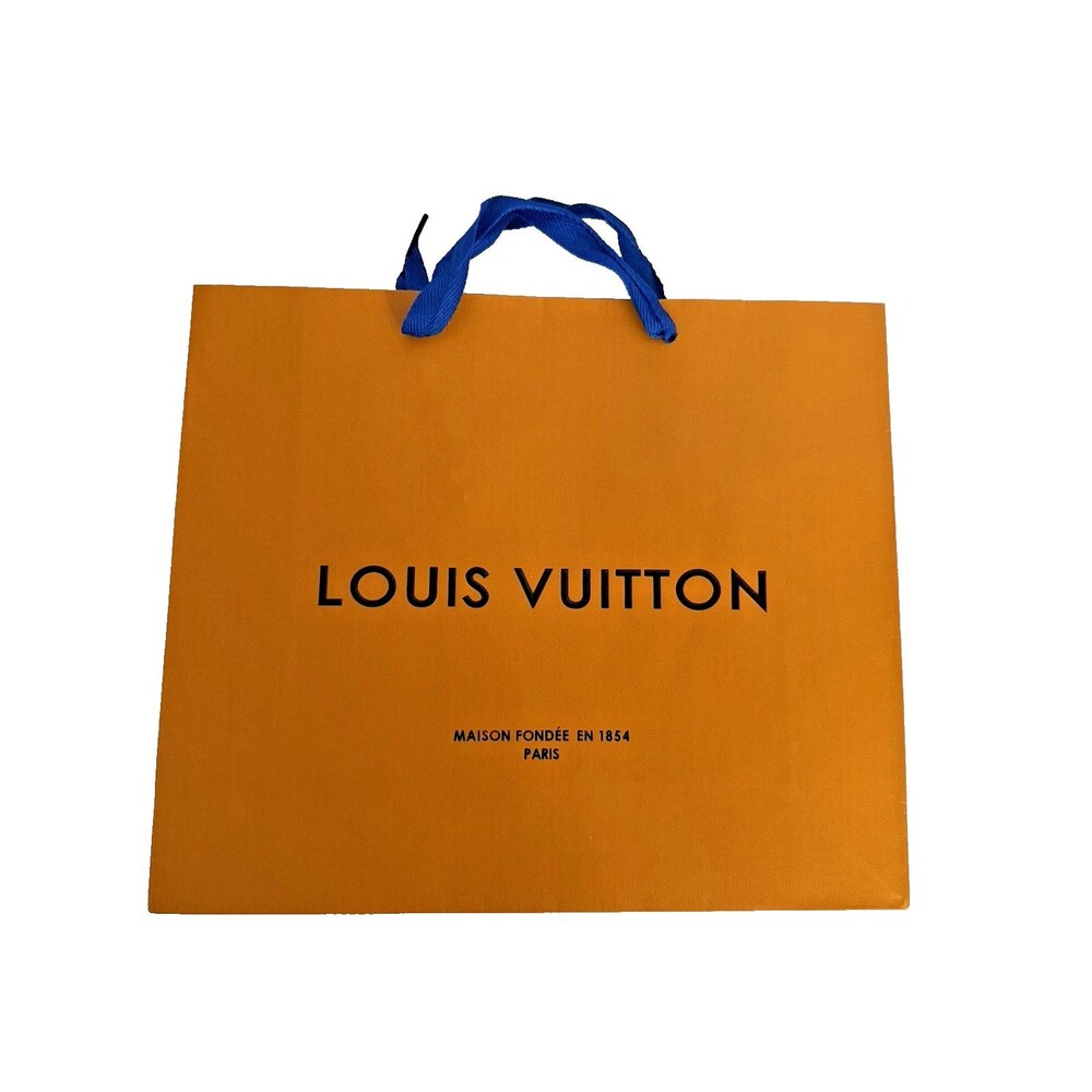 Louis Vuitton Medium Orange Paper Shopping Gift Bag Blue Handles 12.5x10.5x4